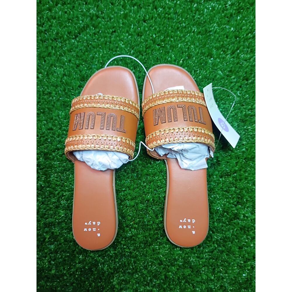 A New Day 'Tulum' Cognac Brown Woven Slide Sandals 6.5 - Picture 5 of 7